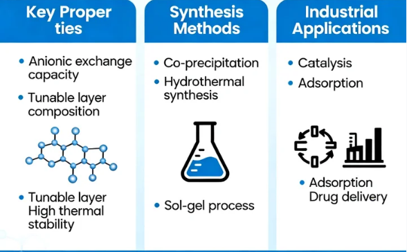 Layered Double Hydroxide: Properties, Synthesis and Industrial Applications of LDH
